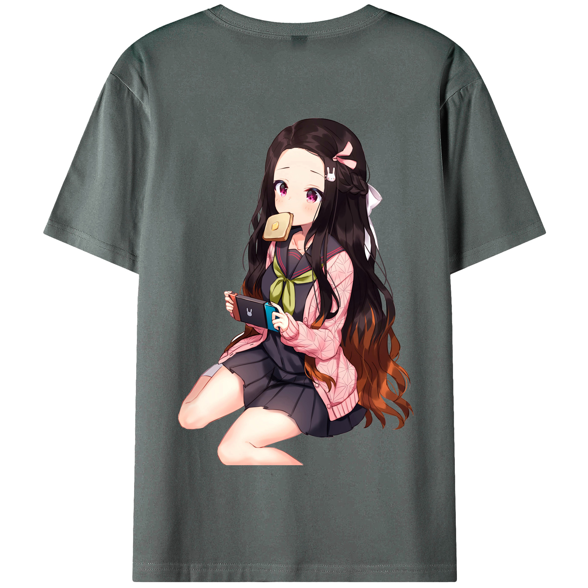 （画像用） 鬼滅の刃（きめつのやいば）竈門 禰󠄀豆子／かまど ねずこ Kamado Nezuko 綿100％半袖Tシャツ（背面プリント）